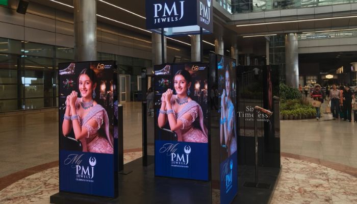 Indoor LED display installed at an airport retail space